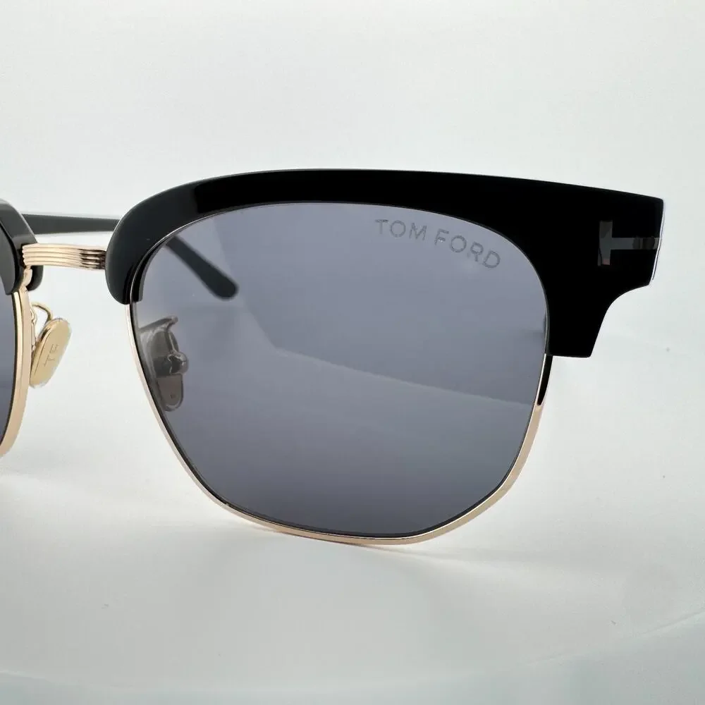Tom Ford Sunglasses TF1165-K 01A Black Gold Horn Rim Gray Lens 54-20-145 New